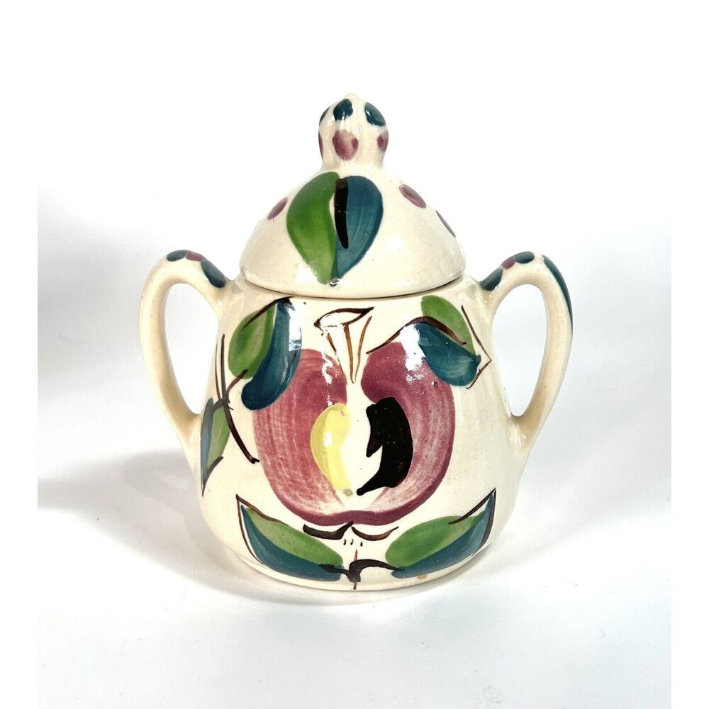 50’s Vintage Purinton Pottery Slip Ware Apple Pattern Sugar Bowl Handles 5.5"